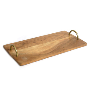 Plateaux de service décoratifs de luxe pour la maison, en bois naturel avec poignées en métal doré - Product Image 1