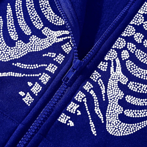 Men's Premium Quality 100% Cotton Fleece Hoodies High Street Style with Rhinestone Custom Made New Arrival Zipper for Winter - Product Image 3