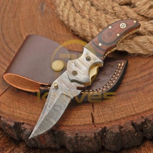 Navaja Plegable de Acero de Damasco con Mango de Madera y Empuñadura de Latón, Punta Caída, para Caza, 7 Pulgadas de Largo, para Camping, Aire Libre y Uso Diario - Product Image 6