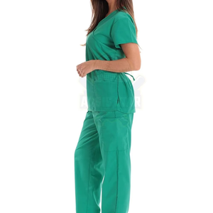 Ensemble de blouses médicales pour femmes de qualité supérieure, col en V, manches courtes, vert, uniformes d'hôpital, pantalon en coton et polyester, tissu personnalisé, faible MOQ - Product Image 6