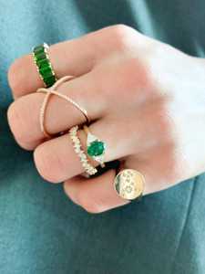 Three Stone Ring Prong Set Oval <b>Simulated</b> Emerald Trillion Moissanite Side <b>Diamond</b> Engagement Rings Wholesale 14K 18K Solid Gold - Product Image 2