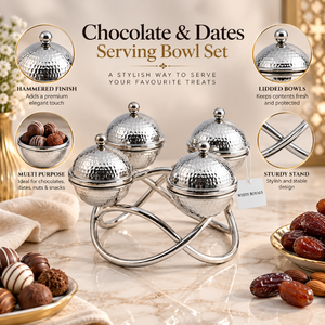 Bols de service contemporains en acier inoxydable avec support artistique pour dattes, chocolats, fruits secs, noix, collations, bonbons, desserts - Product Image 5
