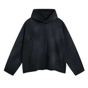 Sudadera con Capucha Streetwear Super Pesada para Hombre, de Algodón Orgánico, Oversize, con Lavado Ácido, Efecto Desgastado y Bordes sin Rematar - Product Image 3