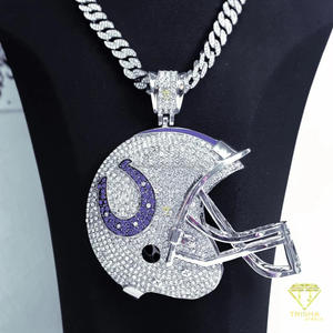 Pendentif Casque de Football Personnalisé en Moissanite, Argent Sterling 925, Entièrement Sertie de Pierres, Collier Sport Hip Hop, Breloque - Product Image 4