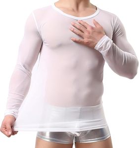 เสื้อยืดแขนยาวทรงสลิมฟิต สีขาวล้วน ผ้าตาข่าย ระบายอากาศได้ดี เหมาะสำหรับออกกำลังกาย คอกลม สำหรับผู้ชาย - Product Image 5