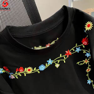 เสื้อยืดแขนสั้นผู้หญิง เสื้อยืดปักลายดอกไม้ เสื้อยืดสั่งทำพิเศษสำหรับผู้หญิง - Product Image 2