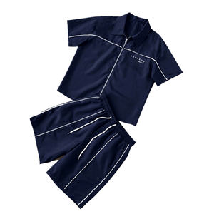 Conjuntos de camisas para hombre, ropa informal, camisas con cremallera, color sólido, conjunto de dos piezas de camisa y pantalones cortos de verano, ropa para hombre, conjuntos de alta calidad - Product Image 1