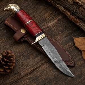 Custom Handmade Damascus Steel Hunting Knife Fixed Blade 7-inch 12-inch Red Wood Handle Eagle <b>Leather</b> Sheath Stainless Steel - Product Image 2
