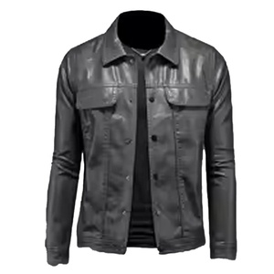 Chaqueta de cuero negra para hombre, corte ajustado, estilo clásico vintage, con bolsillos con cremallera, piel de cordero auténtica, estilo motociclista. - Product Image 6