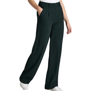Pantalones formales de mujer de alta calidad con cierre de cremallera plisado, fabricante OEM de pantalones personalizados para damas, pantalones de mujer de color sólido. - Product Image 2
