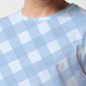 Conjunto de dos piezas de punto a cuadros informal de verano para hombre, camiseta de manga corta y pantalones cortos a cuadros blancos y azul claro - Product Image 5