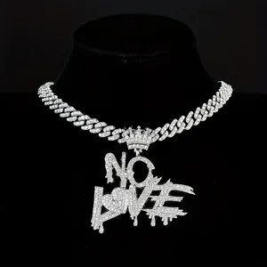 Briva Jewels Collier Pendentif Hip Hop pour Homme Moissanite Iced No Love Chaîne Maille Cubaine Plaqué Or Argent Bijoux de Mode Cadeau - Product Image 1