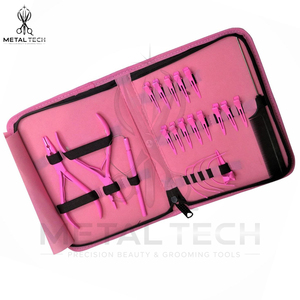 Kit d'outils pour extensions de cheveux rose, fournisseur OEM en gros, comprenant des pinces de fusion à froid, des pinces de sectionnement, un tire-fil et un ensemble d'aiguilles à boucle - Product Image 2