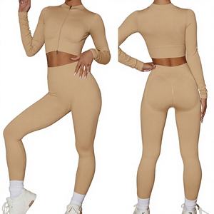 Ensemble de yoga sans couture de haute qualité personnalisé, haut zippé, taille haute, effet push-up, 6 pièces, pour la course et l'entraînement - Product Image 1