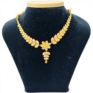 Conjunto de collar con diseño de hojas florales en oro macizo de 22 quilates para mujer, joyería nupcial de oro puro, elegante para boda india - Product Image 1