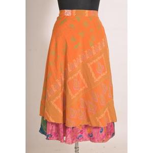 Women's Vintage Floral Printed Handmade Mid-Waist Wrap Silk <b>Skirt</b>, <b>Boho</b> Ethnic Style - Product Image 2