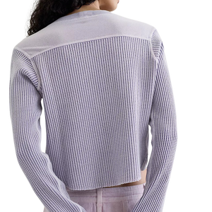Camiseta de Manga Larga para Mujer, Unisex, Premium, Lavanda, Tejido Waffle, Cuello Redondo, Corte Holgado, Color Sólido, Transpirable, Algodón - Product Image 2