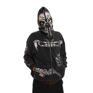 Sudadera con capucha y cremallera para hombre, estilo oversize, de algodón y forro polar, con diseño paisley y patchwork en verde oliva, estilo streetwear. - Product Image 2