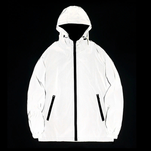 Vestes coupe-vent réfléchissantes de nuit à capuche pour hommes, double coupe-vent, veste à capuche pour hommes, veste imperméable à fermeture éclair pour danseurs hip-hop - Product Image 1