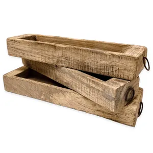 Plateau multifonction en bois vintage Khaliya avec poignées, pour servir des serviettes de bain, des fruits secs, des bougies, des verres, des fleurs, ou comme décoration. - Product Image 5