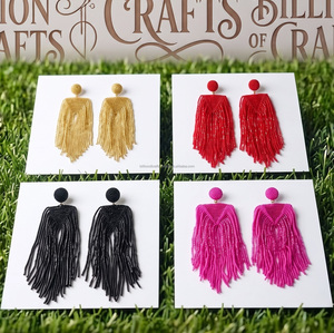 Pendientes de Borla Billion Crafts para Mujer, Estilo Bohemia de Lujo, con Cuentas de Cristal y Flecos, Joyería de Moda para Uso Diario, Dorado y Rojo - Product Image 1