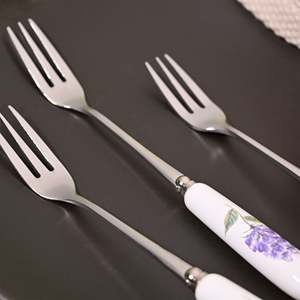 Timeless Serene Mini Metal Dessert <b>Forks</b> Eco-Friendly Lavender Printed Set of 4 for Home & Camping-PC Dinner & Fruit <b>Forks</b> - Product Image 5