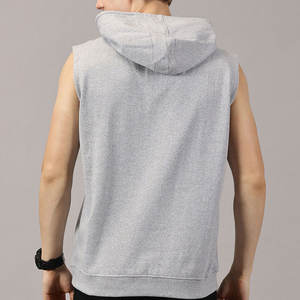 Gym Wear <b>Men's</b> <b>Sleeveless</b> Zipper <b>Hoodie</b> 100% Cotton Winter Workout Quick Dry Breathable Anti-Pilling - Product Image 3
