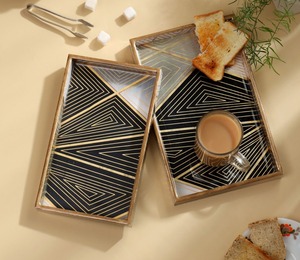 Luxury <b>Decorative</b> Metal Serving Tray With Handles For Modern Home <b>Decor</b> Premium Metal Coffee <b>Table</b> Serving Tray For Tea Coffee - Product Image 4