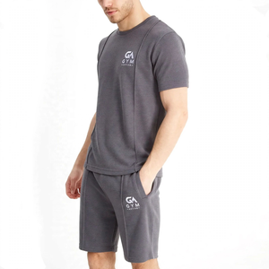 Ensemble décontracté d'été deux pièces GYM ACTIVE MS-20 pour homme : T-shirt tricoté respirant à col rond en Spandex/Coton et short - Product Image 1
