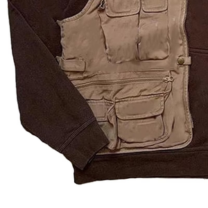 Sudadera con capucha extragrande para hombre, de forro polar, con panel de bolsillo táctico y diseño de patchwork, ropa informal de otoño - Product Image 2