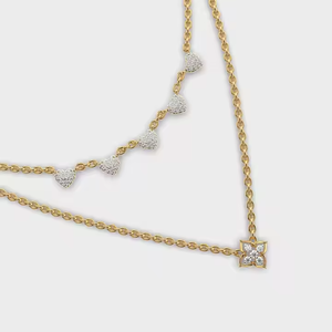 Collar de doble capa con dije de moissanita chapado en oro, cadena de eslabones vintage, joyería de boda elegante para mujer - Product Image 2
