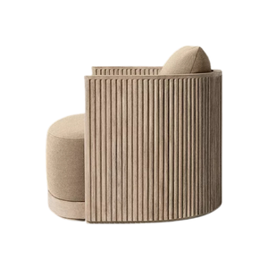 Sillón de Exterior Contemporáneo de Teca con Diseño Curvo Acanalado, Asiento Acolchado, Mecanismo Giratorio de 360°, Muebles de Jardín de Primera Calidad - Product Image 4