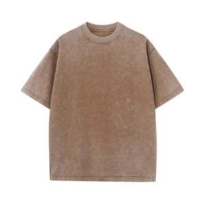 Grey Color Men's Oversized Solid Color Short Sleeve T-Shirt O-Neck Washed Cotton Jersey Knitted Printed Vintage Breathable - Product Image 3