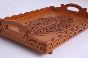 Handcrafted Wooden <b>Moroccan</b> Style Carved Wooden Serving Tray with Handles Luxury <b>Decorative</b> Tea Coffee Tray - Product Image 3