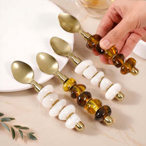 Cuillères à café vintage en acier inoxydable, durables, légères, finition miroir, manche martelé, compatibles lave-vaisselle, ensemble de cuillères à dessert - Product Image 1