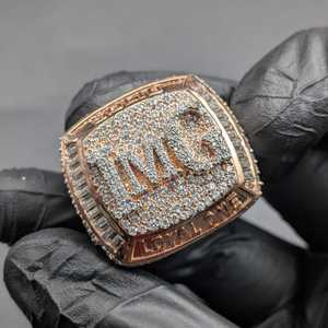 925 <b>Silver</b> Lab Grown Diamond Custom Championship <b>Ring</b> Rose Gold Pave Baguette Statement <b>Ring</b> For <b>Men</b> - Product Image 3
