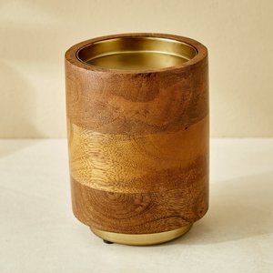 Modern Wooden Pillar <b>Candle</b> Holder <b>Set</b> with Gold Accent Base Decorative Tabletop Stand for Home Living Room Wedding Party Decor - Product Image 6