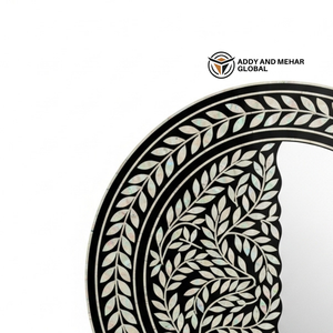 กระจกติดผนังทรงกลมหรูหราประดับมุกเปลือกหอยทำมือพร้อมกรอบสีดำ ดีไซน์อาร์ตเดโค เป็นมิตรกับสิ่งแวดล้อม - Product Image 3