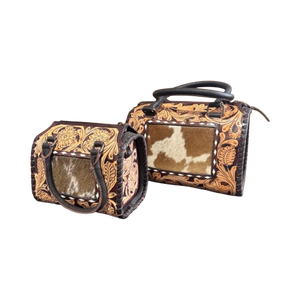 Hand-<b>Tooled</b> Turquoise Genuine <b>Leather</b> Luxury Animal Print Western Speedy Purse Handmade Vintage Zipper Executive Handbag - Product Image 1