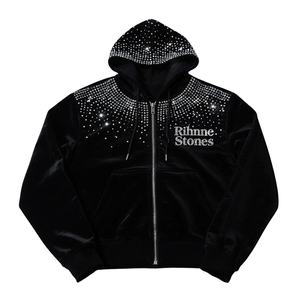 Sudadera con capucha negra para hombre con diseño personalizado de diamantes de imitación en toda la prenda, estilo color-block, de algodón mezclado, básica, para hombre. - Product Image 6