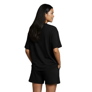 Custom Logo printed 2 Two Piece Short <b>Set</b> for Women's 100% Cotton Comfortable Oversized Blank T Shirt and Short <b>Set</b> for Women - Product Image 3