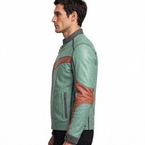 Amkoor Men's Custom Color PU Leather Motorcycle <b>Jacket</b> <b>Slim</b> <b>Fit</b> Stand Collar Color Block Zipper Closure Autumn Biker <b>Jacket</b> - Product Image 4