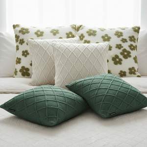 SOGA 6-Piece Garden Bloom <b>Cable</b> <b>Knit</b> Diamond Pillow Cover Set Forest Green and Cream-Decorative & <b>Throw</b> Pillows - Product Image 5