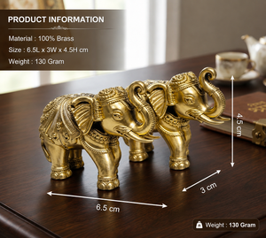 รูปปั้นช้างทองเหลืองแท้จาก Jaipur Metals คู่หนึ่ง งานแฮนด์เมด 100% ทองเหลือง งานศิลปะแบบดั้งเดิม รูปปั้นฮัตติ โจดี มูร์ติ สำหรับพุจาร่วมบูชา ตกแต่งบ้าน - Product Image 2