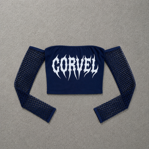 Gothic Graphic Bandeau Top Mesh Jersey Fabric Long Sleeve women's shirt <b>Punk</b> Style Streetwear Customized Logo Strapless Clubwear - Product Image 5