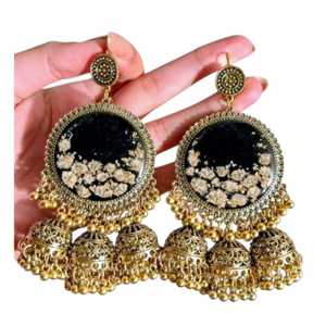 Boucles d'oreilles Jhumka ethniques longues, ensemble de bijoux traditionnels à la mode, pour mariage et fête, vente en gros, exportation - Product Image 1
