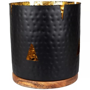 Black <b>Lantern</b> With <b>Gold</b> Interior And Wooden Base Home Decoration Heat Resistant Metal Candle Holder - Product Image 6