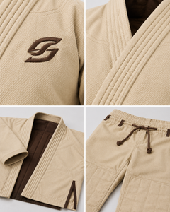 Shorts de BJJ beiges pour hommes, uniforme d'arts martiaux en coton, durable, uni, taille adulte, coupe régulière, logo sur le devant - Product Image 5