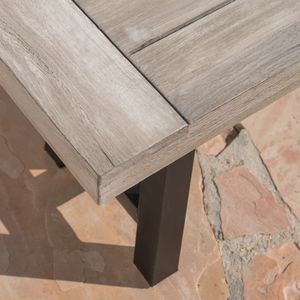 Panca da pranzo in legno di acacia grigio chiaro con finitura sabbiata e telaio in metallo nero rustico, panche da patio - Product Image 3