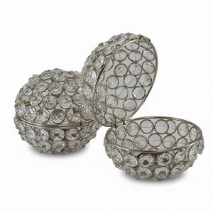 Juego de 2 Cajas de Joyería Redondas de Acero Inoxidable Plateado y Cristal, Decoración para el Hogar, Venta Directa de Fábrica - Product Image 1